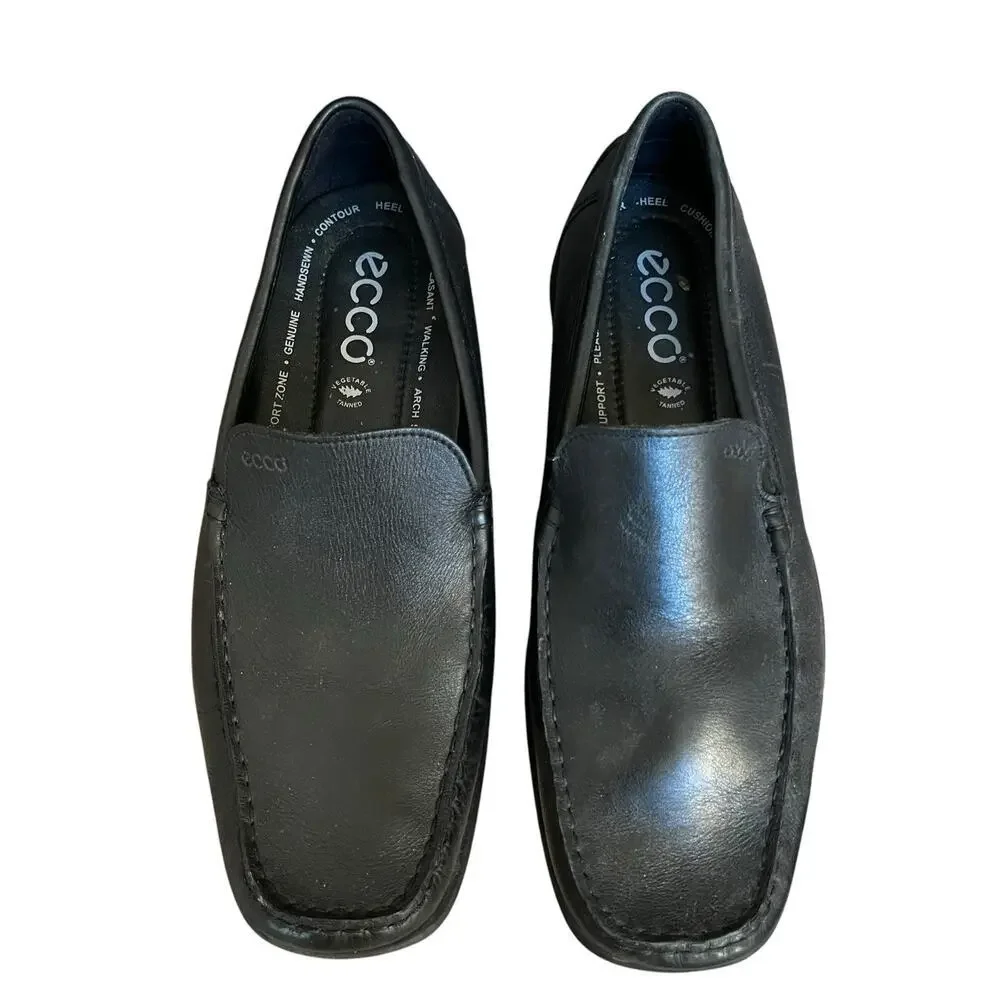 Ecco Black Leather Moc Driving Loafers Size 45 11-11.5 Slip On